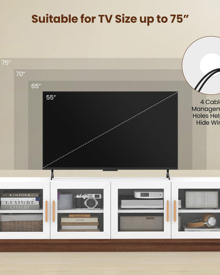 Giantex Large TV Stand for TVs up to 75”, Entertainment Center with 4 Tempered Glass Doors