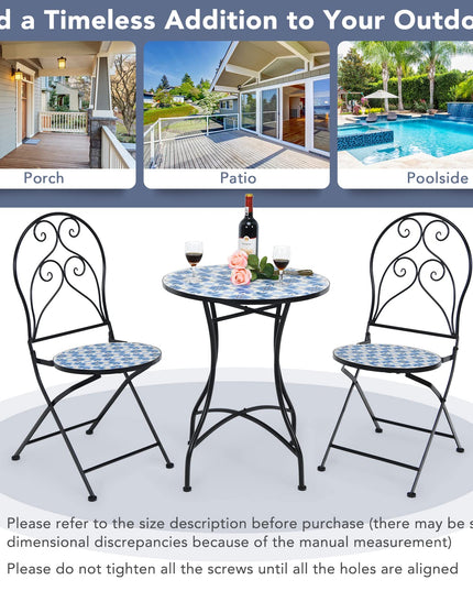 Giantex 2 Pieces Folding Bistro Chairs, Mosaic Patio Chairs with Ceramic Tiles Seat and Exquisite Floral Pattern