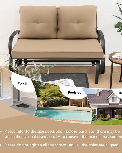 Giantex 2 Seats Glider Bench for Outside, Patio Glider Porch Loveseat w/Cushions & Powder Coated Steel Frame