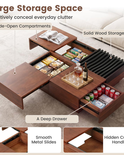 GIANTEX 32" Square Coffee Table with Sliding Top