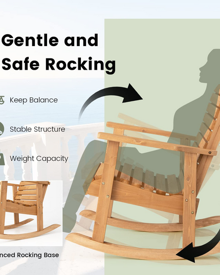 Giantex Wood Rocking Chair Outdoor - Outside Rocker with High Backrest