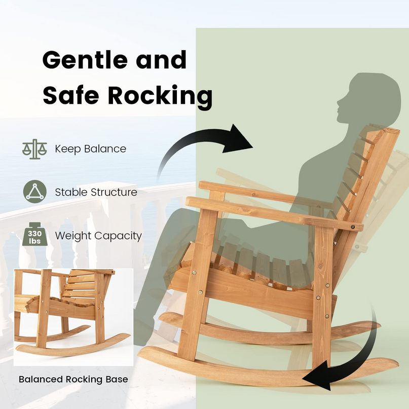 Giantex Wood Rocking Chair Outdoor - Outside Rocker with High Backrest