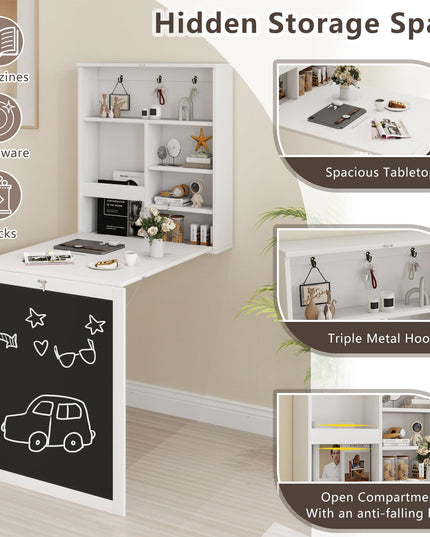 Giantex Foldable Wall-Mounted Desk with Chalkboard