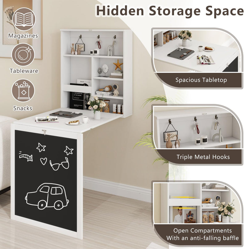 Giantex Foldable Wall-Mounted Desk with Chalkboard