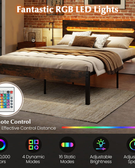 Giantex Full Size LED Bed Frame with Charging Station