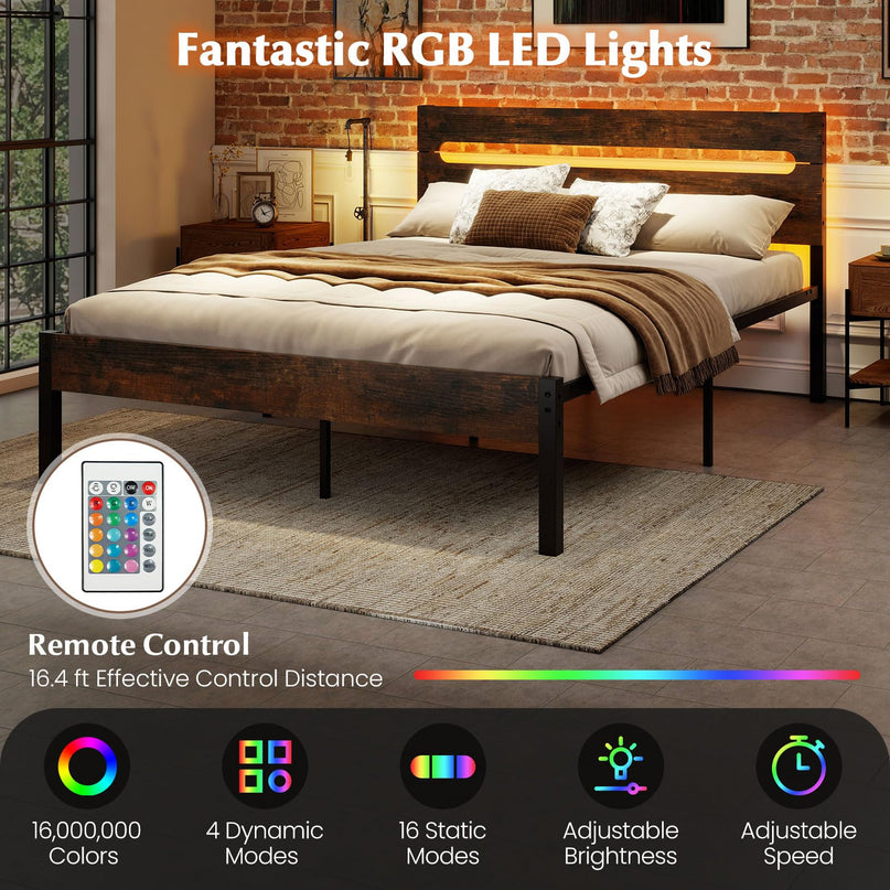 Giantex Full Size LED Bed Frame with Charging Station