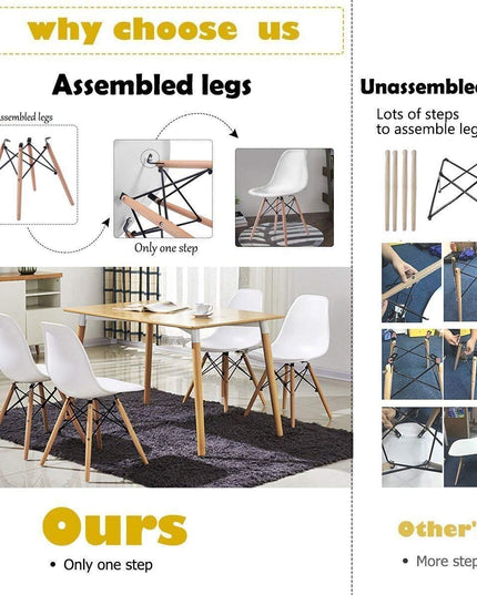 Giantex Pre Assembled Mid Century Modern Dining Chairs Armless Kitchen Chairs Set of 2