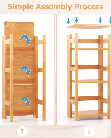 Giantex 4-Tier Bookshelf, 34.5" Floor Storage Shelf w/Rubber Wood Frame, Anti-Toppling Kits, 14" x 13" x 34.5"