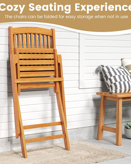 Giantex Patio Folding Chairs Set of 2, Portable Acacia Wood Dining Chairs w/Seat Cushion, 400 LBS Weight Capacity