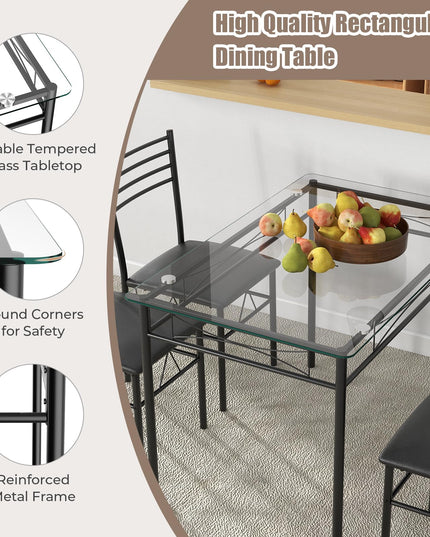 Giantex 5 Piece Dining Table Set, Kitchen Dining Set with Tempered Glass Table Top and 4 Upholstered Chairs (Black)