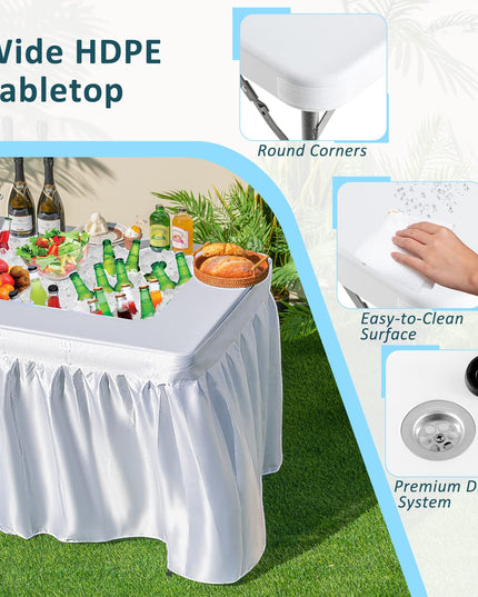 Giantex 48" x 32" HDPE Foldable Ice Bin Table with Drain & Bucket Removable Skirt