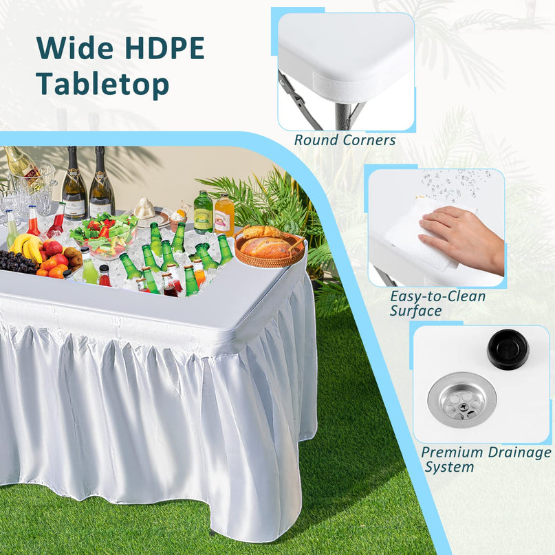 Giantex 48" x 32" HDPE Foldable Ice Bin Table with Drain & Bucket Removable Skirt