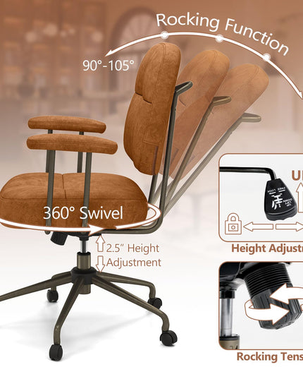 Giantex Mid Century Modren Office Chair, Fuax Leather Desk Chair w/Armrest & Mid Back