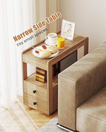 Giantex Rolling Side Table with Storage with Wheels & Open Shelves