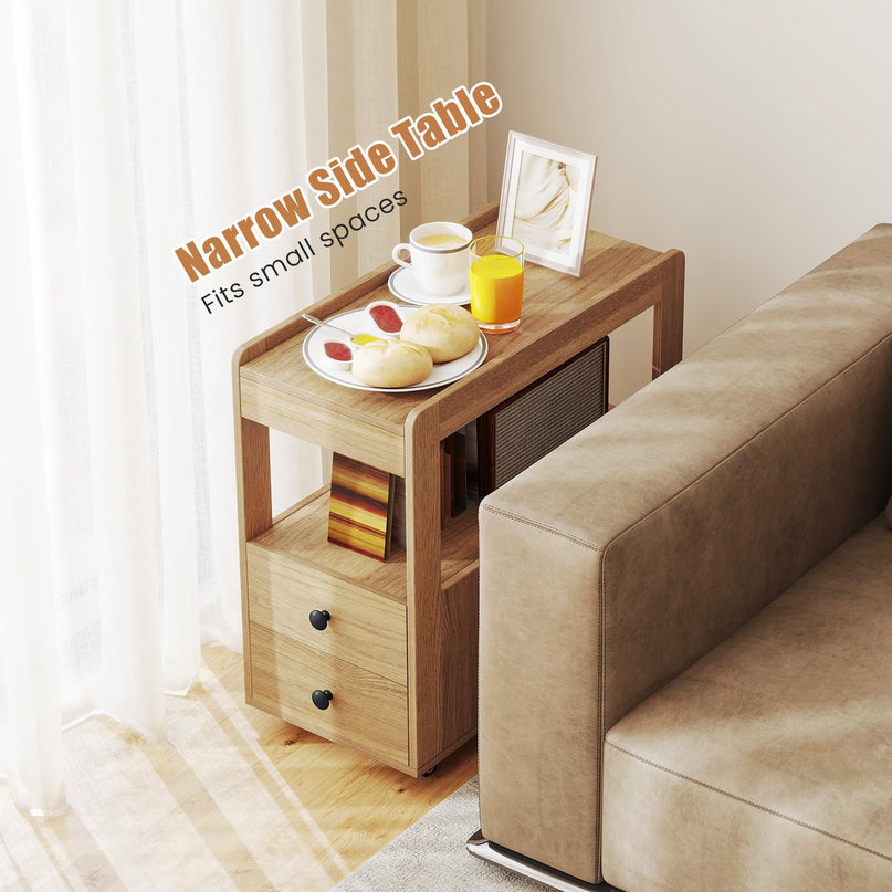Giantex Rolling Side Table with Storage with Wheels & Open Shelves