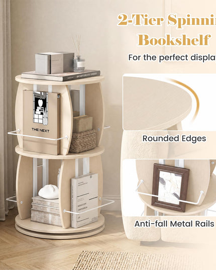 GIANTEX 2-Tier 360° Rotating Round Bookshelf Tower