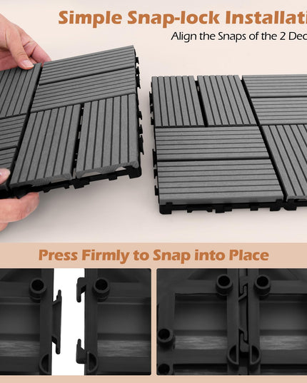Giantex 18/36 PCS Interlocking Deck Tiles - 12" x 12" Composite Decking Boards Waterproof All Weather