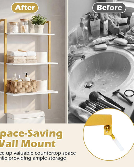 Giantex Ladder Shelf 3-Tier Wood Wall Mounted Bookshelf(1/2)
