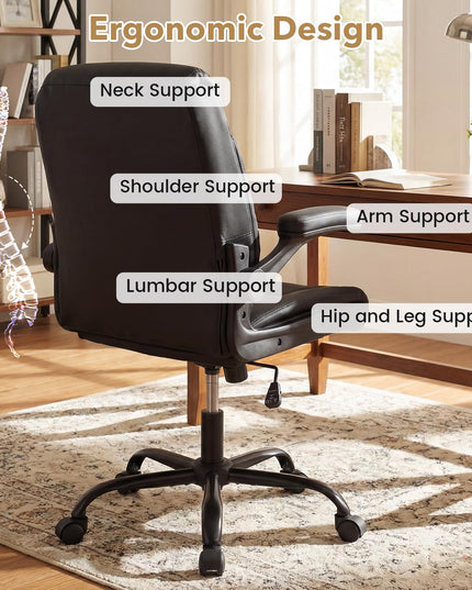 Giantex Leather Office Chair with Flip-up Arms for Home Office