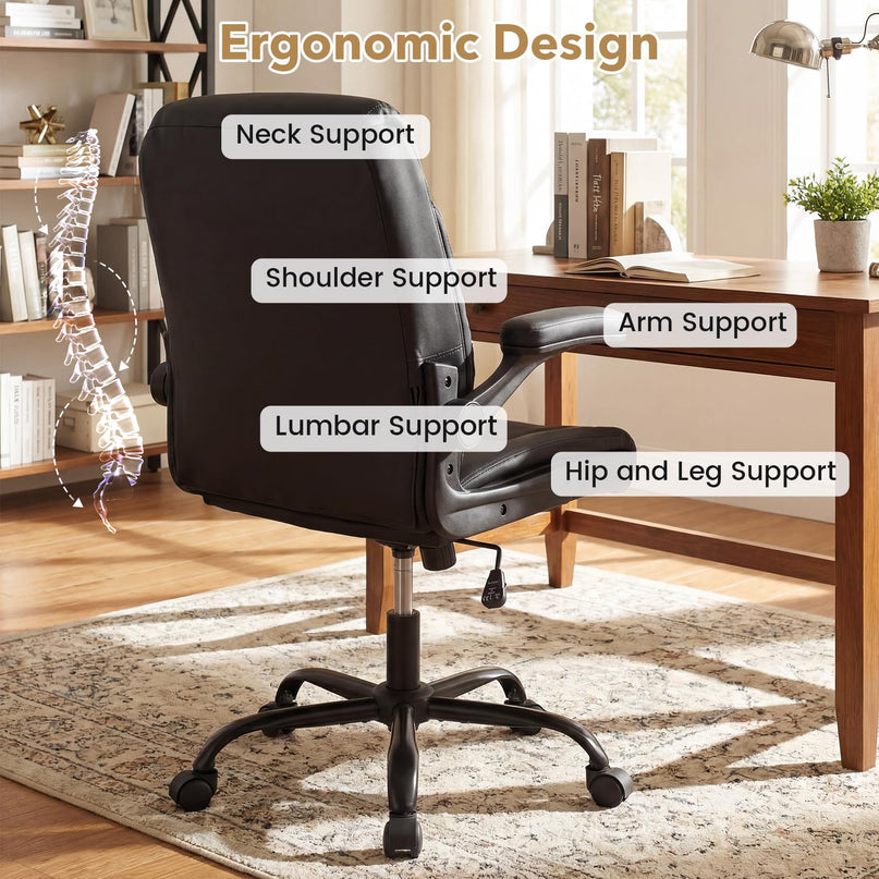 Chaise de bureau Giantex en cuir avec accoudoirs relevables pour bureau à domicile