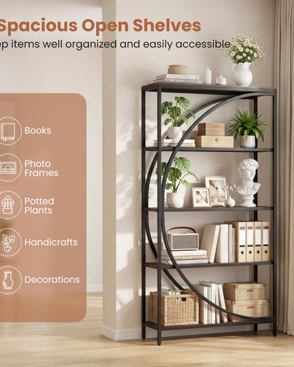 Giantex 5-Tier Bookshelf | 65" Tall Industrial Etagere Bookcase with Half-Moon Shape