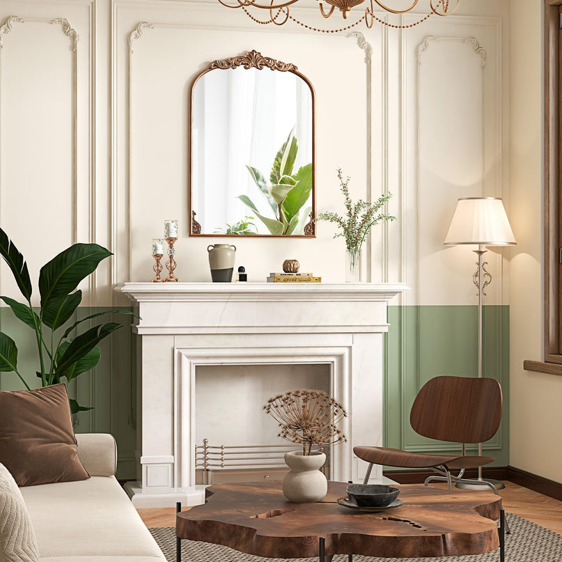 CHARMAID Arched Mirror, Gold Antique Mirror, Vintage Ornate Baroque Mirror with Metal Frame