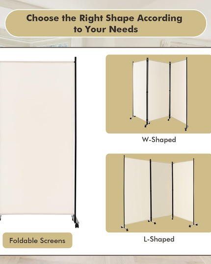 Giantex 3 Panel Room Divider with Wheels, 103''W x 71''H Folding Privacy Screen