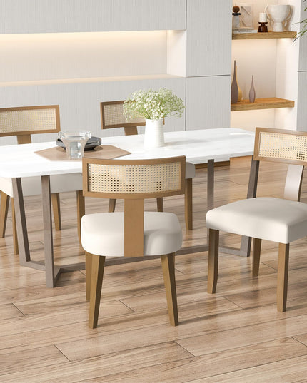 Giantex Rattan Dining Chairs Set, Mid Century Modern Kitchen Chairs w/Rattan Backrest & Rubber Wood Legs