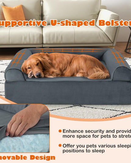 Giantex Cooling Gel Dog Bed for Large Dogs, 40" L Memory Foam Dog Sofa Bed with Washable Cover