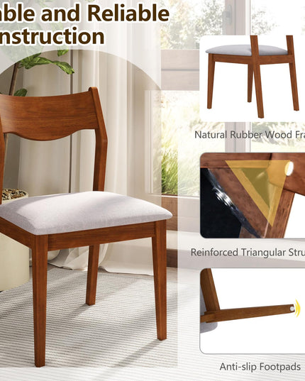 Giantex Wooden Dining Chairs Set of 2/4, Linen Fabric Upholstered Kitchen Chairs w/Rubber Wood Frame
