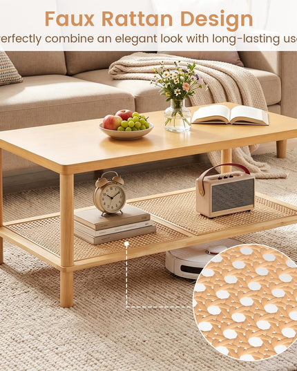Giantex 39" Rattan Coffee Table for Living Room