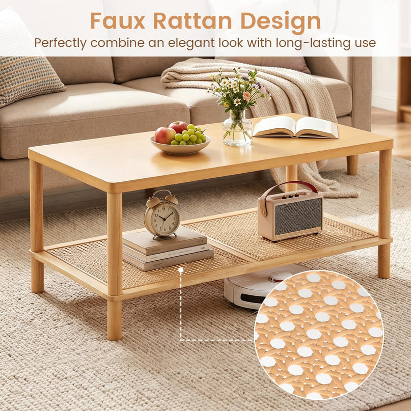 Giantex 39" Rattan Coffee Table for Living Room