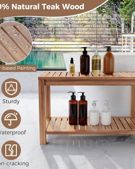 Giantex 30 Inch Teak Shower Bench with Shelf