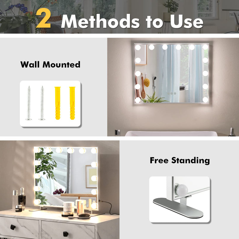 CHARMAID Vanity Mirror with Lights - 14 Dimmable LED Bulbs, 3 Lighting Colors, Touch Control