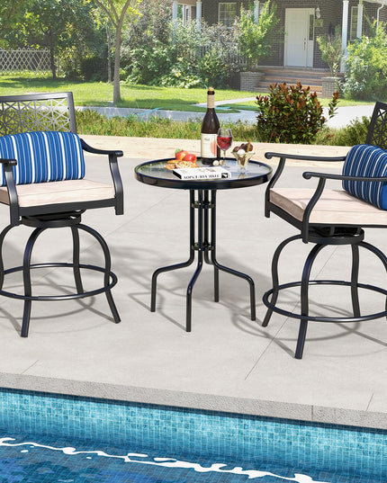 Giantex Outdoor Bar Stools, Metal Patio Bar Chairs with Cushion & Lumbar Pillow