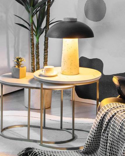 Giantex Modern Nesting Coffee Table Set of 2, Accent Marble Look Stacking Side Table for Living Room Bedroom