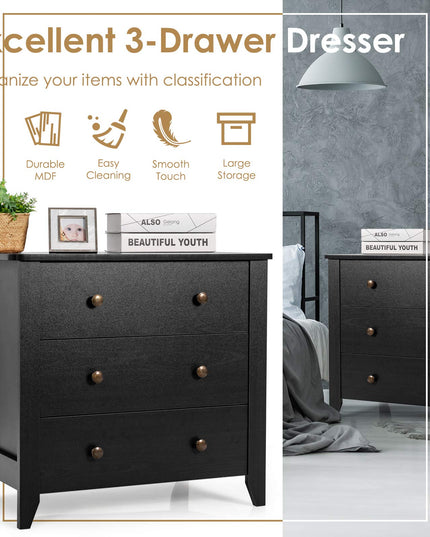 Giantex Modern Simple Dresser 3-Drawers Chest with Solid Curved Legs