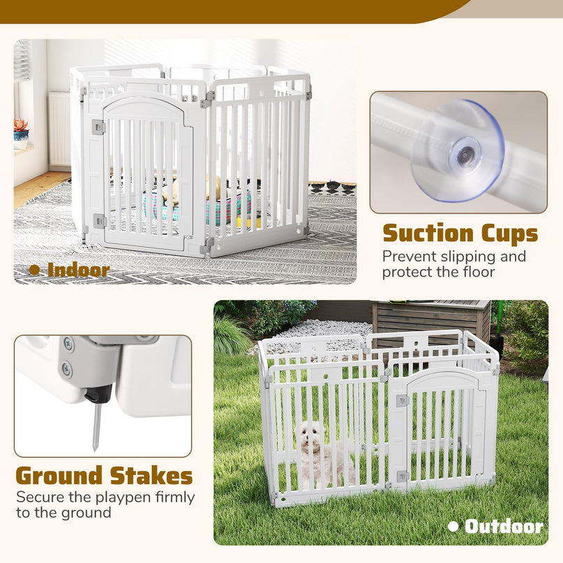 Giantex 32'' Tall Plastic Pet Fence with Lockable Door