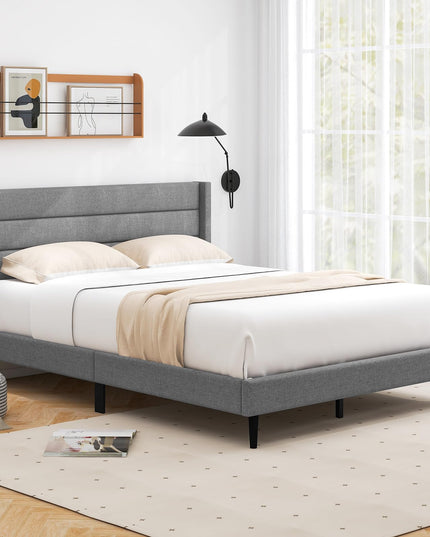 Giantex Bed Frame, Modern Linen Upholstered Platform Bed with Wingback Headboard