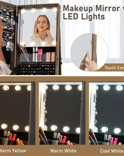 Swivel Jewelry Armoire with Full Length Mirror & Lighted Makeup Mirror