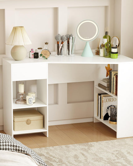 Giantex White Desk with Drawer 48 Inch Corner Desk