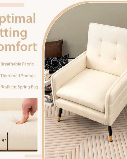 Giantex Modern Mid-Century Accent Chair - Upholstered Armchair with Tufted Back, Metal Legs
