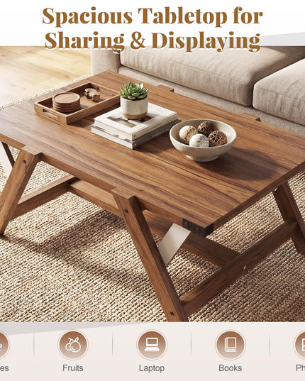 Giantex 35.5" Farmhouse Coffee Table with Decorative Nailhead Accents & Robust Frame