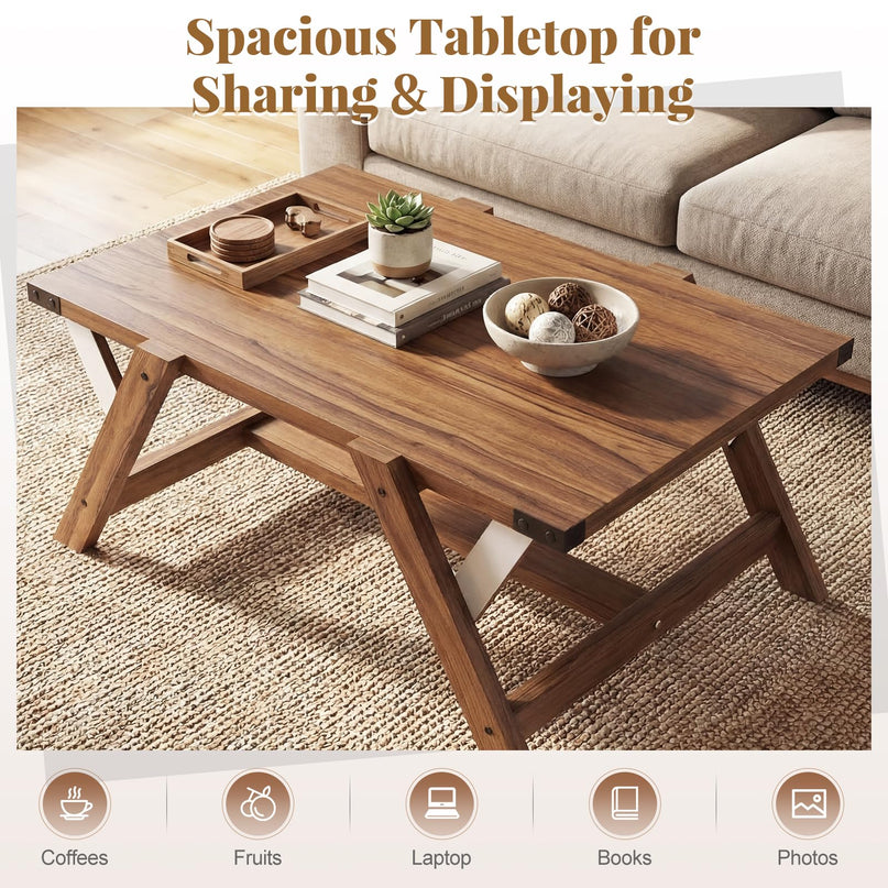 Giantex 35.5" Farmhouse Coffee Table with Decorative Nailhead Accents & Robust Frame