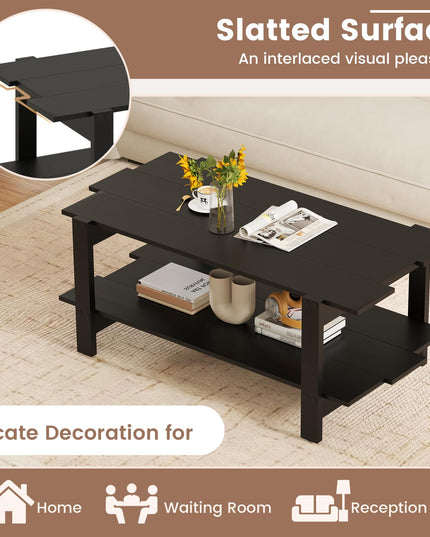 Giantex Modern Coffee Table with Slatted Design for Small Spaces