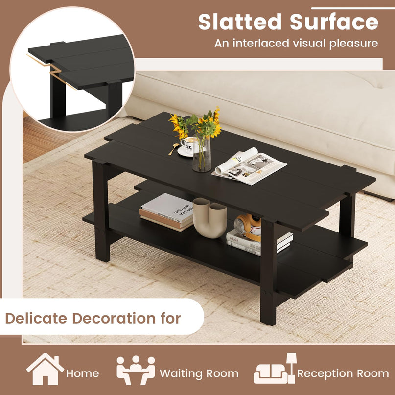 Giantex Modern Coffee Table with Slatted Design for Small Spaces