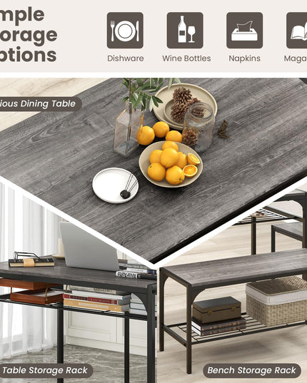 Giantex Dining Table Set for 4, Kitchen Table with Chairs & Bench, Storage Racks