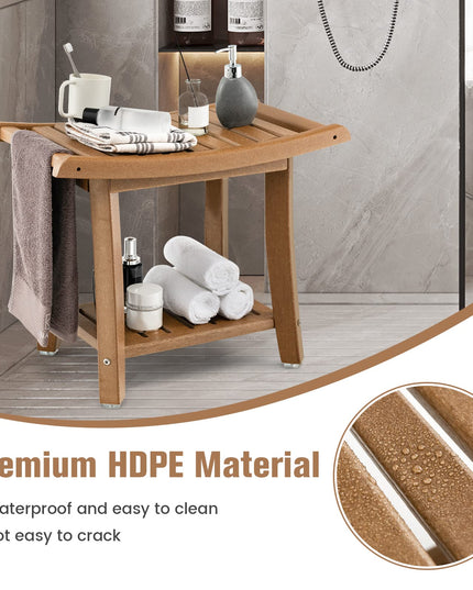 Giantex Shower Bench, HDPE Waterproof Shower Stool with Storage Shelf