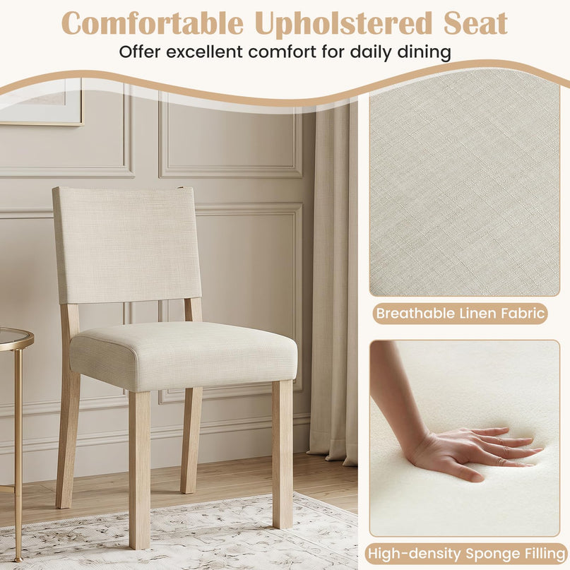 Set of 2/4 Upholstered Dining Chairs with Linen Fabric Seat
