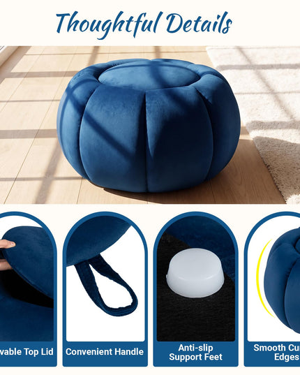 GIANTEX Pumpkin Shaped Round Ottoman Coffee Table with Storage & Removable Lid